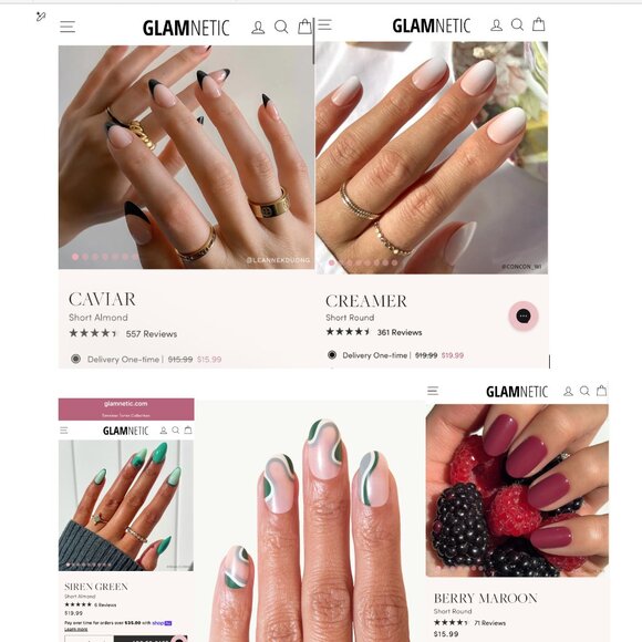 5 Sets NEW - Glamnetic Press-On Nails Collection: Creamer, Caviar, Berry Siren - Picture 1 of 13